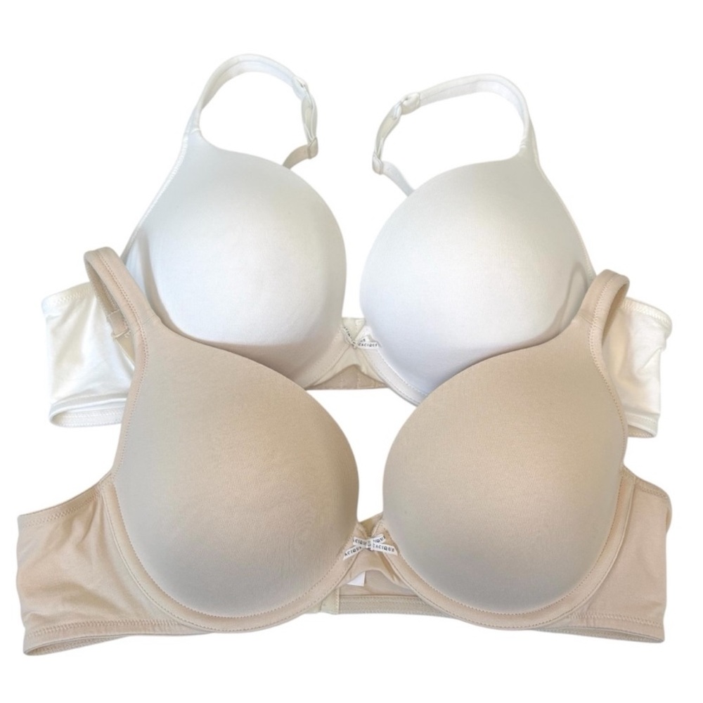 Cacique bundle of 2 Cotton Underwire Plunge Bras size 44B (white & beige)